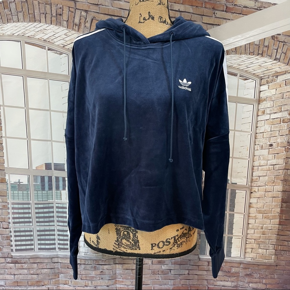 adidas Velour Cropped Hoodie Blue 90s Retro L + Bonus Top - Picture 9 of 16